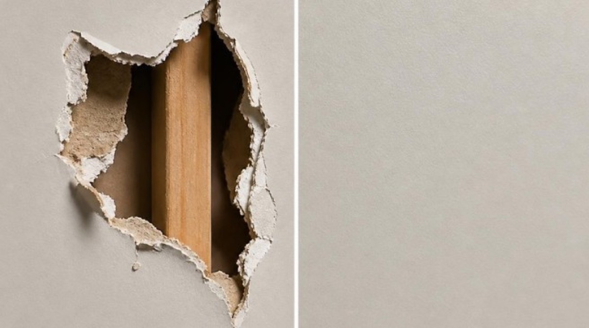 Drywall repair before and after — hole patched and finished in Las Vegas home